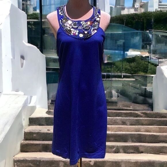 TRINA TURK SPRING SUMMER SLEEVELESS DRESS STONE BEADS PEARLS BLING MEDIUM - Picture 2 of 10